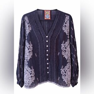 Johnny Was Size Large Bellamo Darcy Blouse, Navy Blue